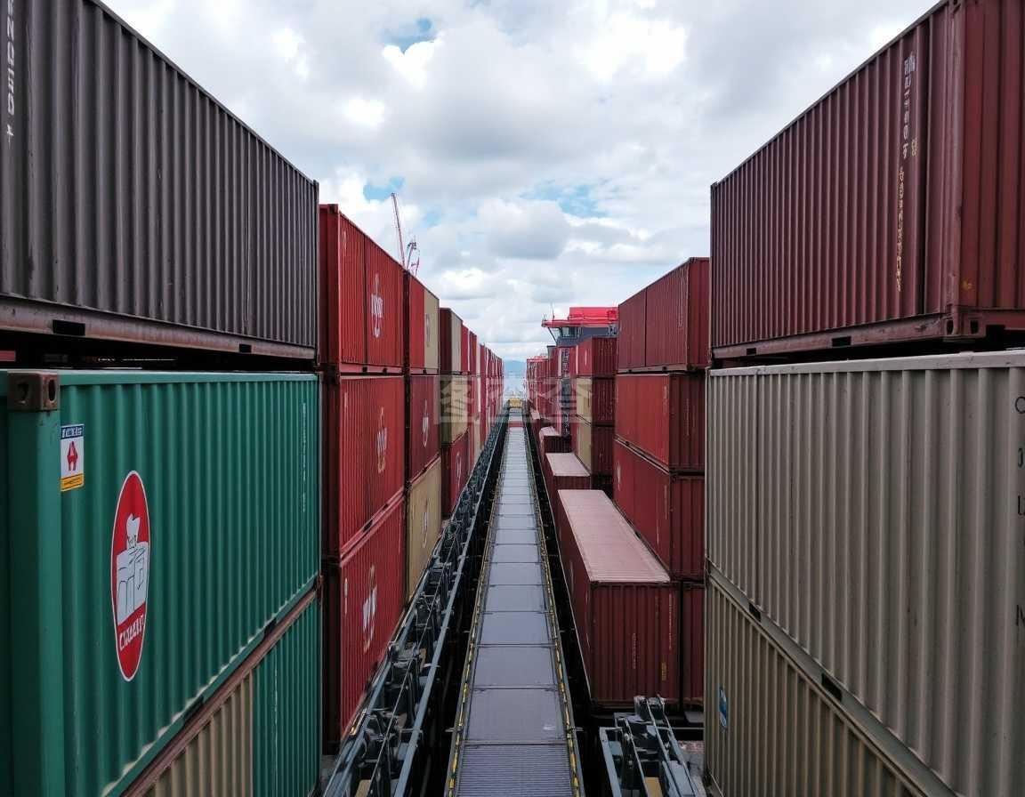 港口码头集装箱堆场与起重设备实拍照片